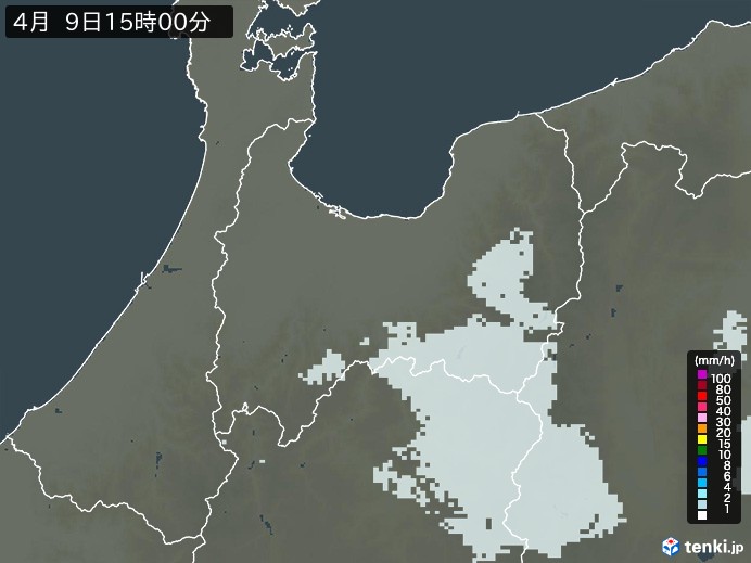 富山県の雨雲レーダー(2026年04月09日)