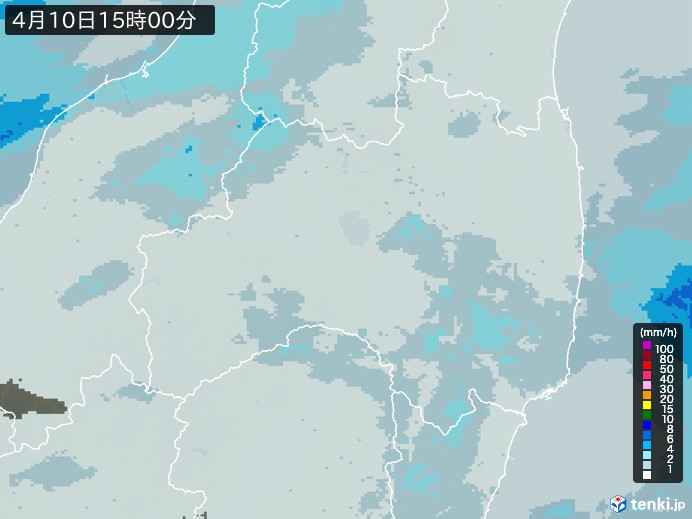 福島県の雨雲レーダー(2026年04月10日)