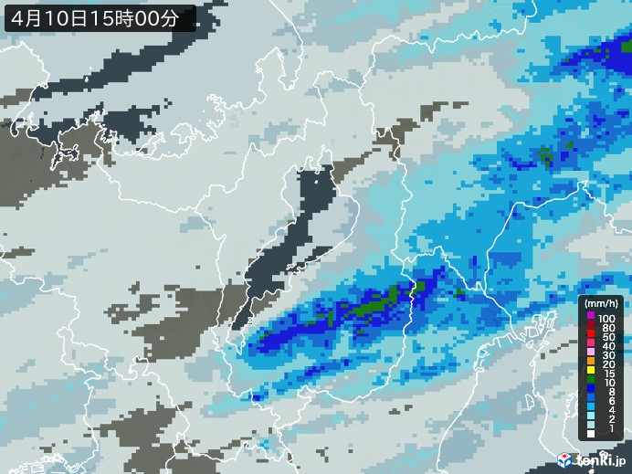 滋賀県の雨雲レーダー(2026年04月10日)