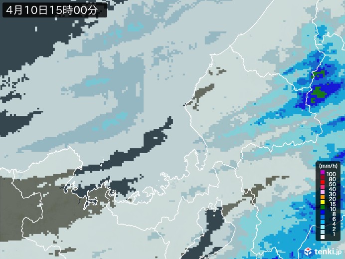 福井県の雨雲レーダー(2026年04月10日)