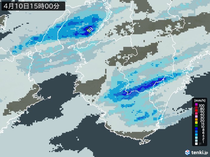 和歌山県の雨雲レーダー(2026年04月10日)