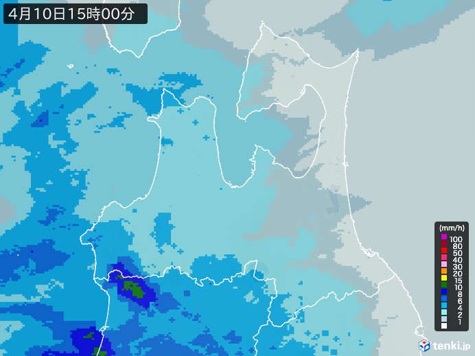 青森県の雨雲レーダー(2026年04月10日)