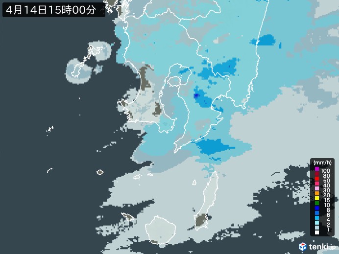 鹿児島県の雨雲レーダー(2026年04月14日)
