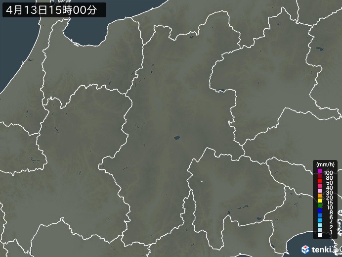 長野県の雨雲レーダー(2026年04月13日)