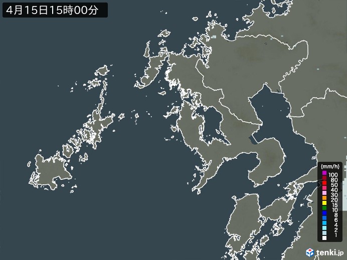 長崎県の雨雲レーダー(2026年04月15日)
