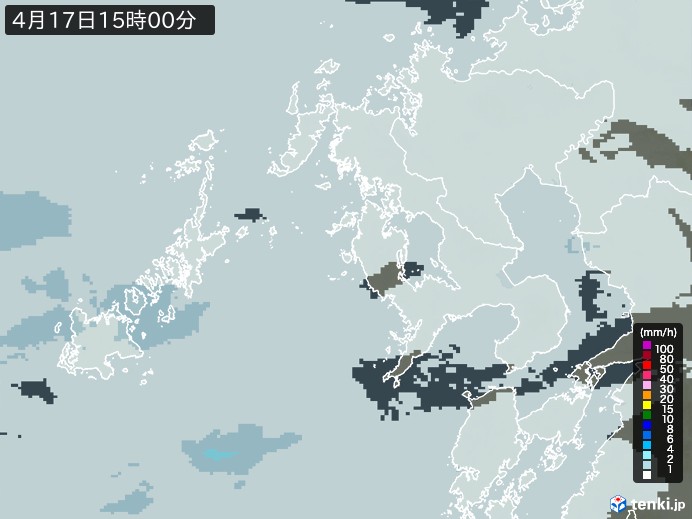 長崎県の雨雲レーダー(2026年04月17日)