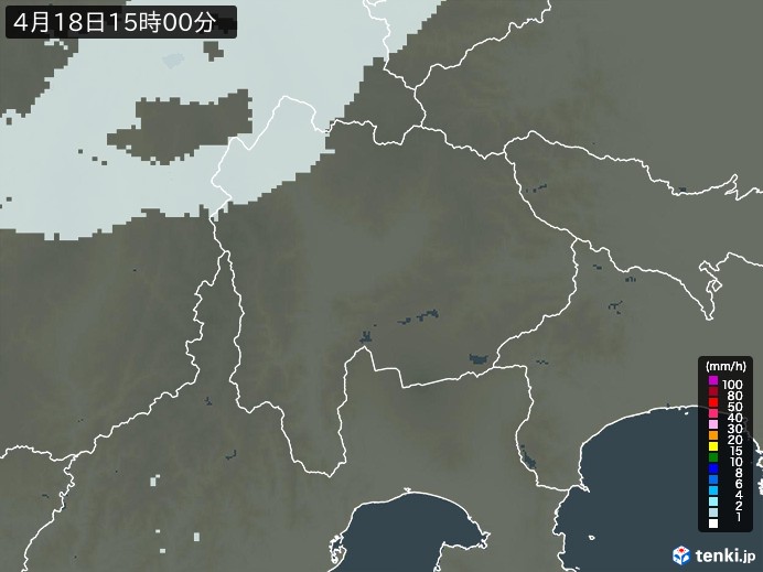 山梨県の雨雲レーダー(2026年04月18日)
