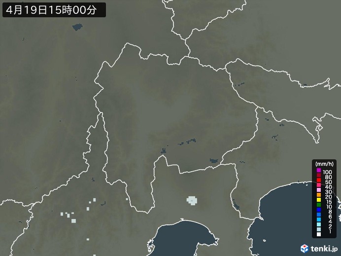 山梨県の雨雲レーダー(2026年04月19日)