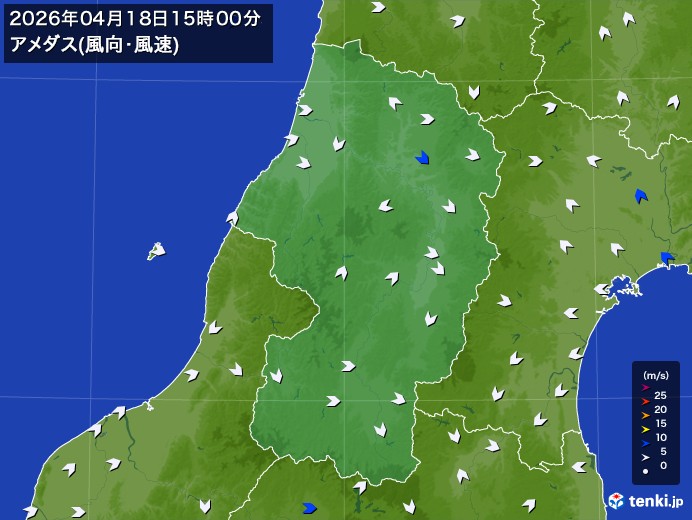 山形県の過去のアメダス実況(2026年04月18日)(風向・風速) - 日本気象協会 tenki.jp
