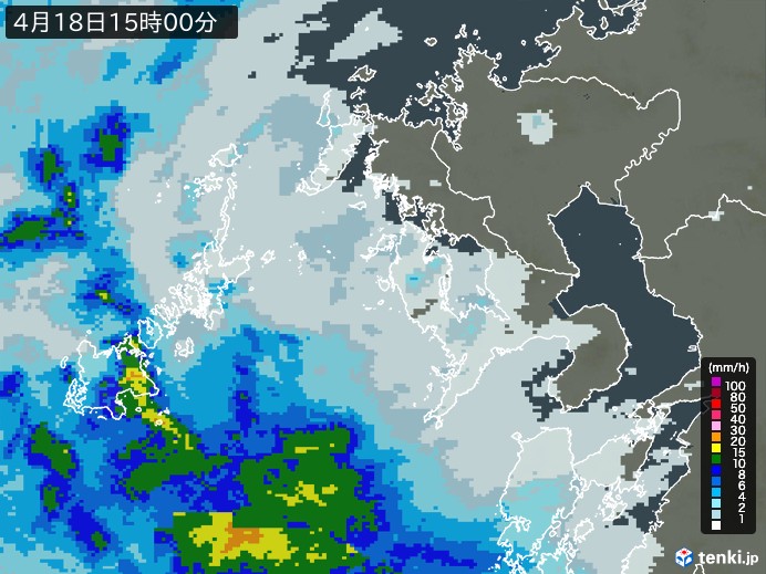 長崎県の雨雲レーダー(2026年04月18日)