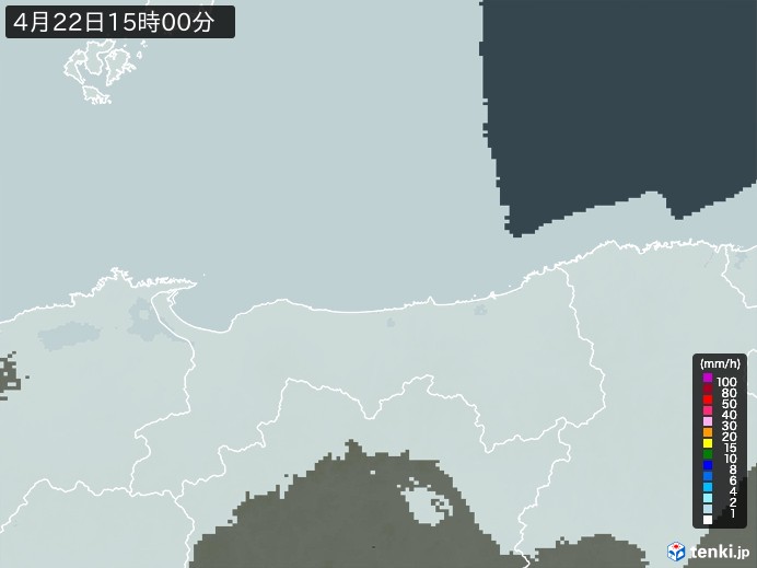 鳥取県の雨雲レーダー(2026年04月22日)