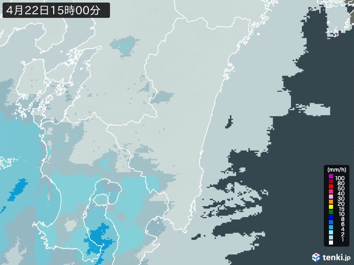 宮崎県の雨雲レーダー(2026年04月22日)