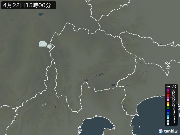 山梨県の雨雲レーダー(2026年04月22日)