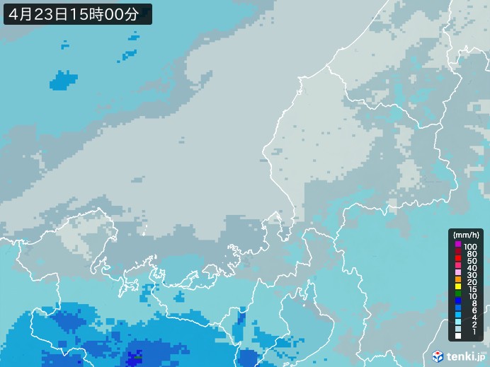 福井県の雨雲レーダー(2026年04月23日)
