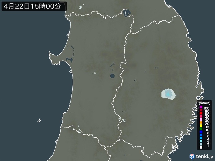 秋田県の雨雲レーダー(2026年04月22日)