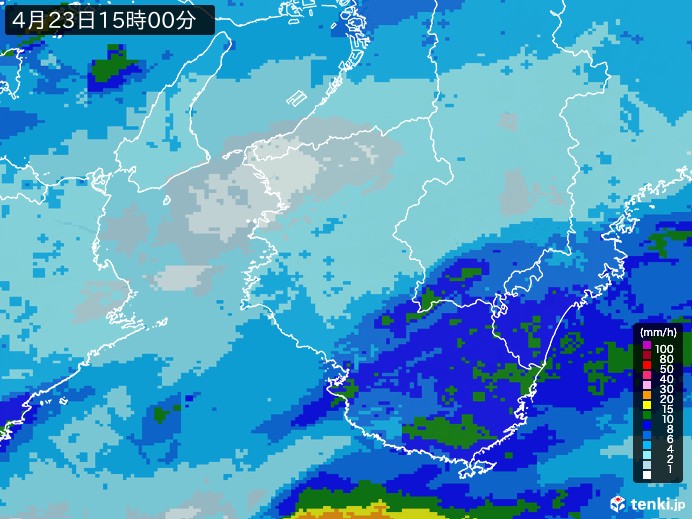 和歌山県の雨雲レーダー(2026年04月23日)