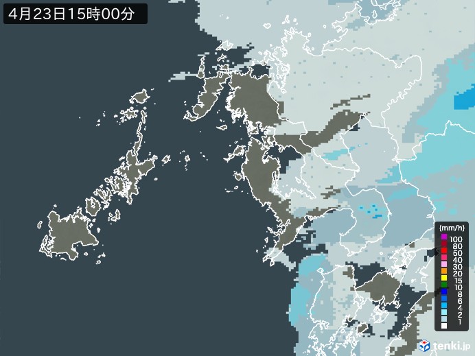 長崎県の雨雲レーダー(2026年04月23日)