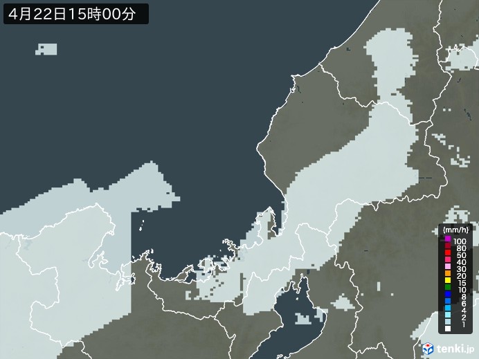 福井県の雨雲レーダー(2026年04月22日)