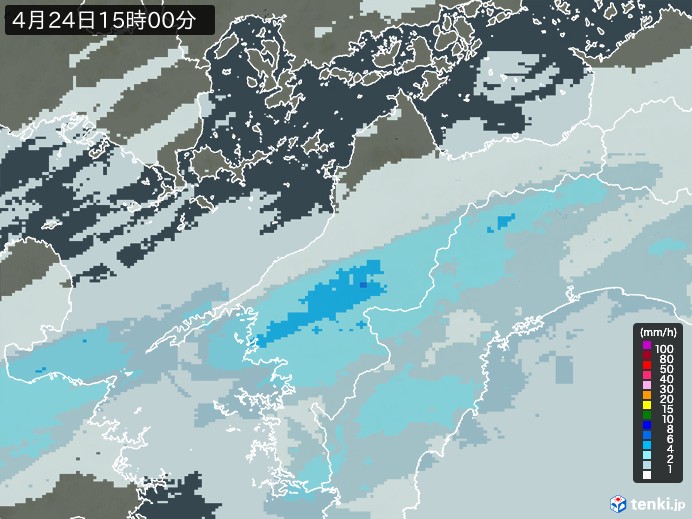 愛媛県の雨雲レーダー(2026年04月24日)