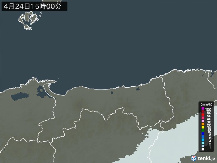 鳥取県の雨雲レーダー(2026年04月24日)