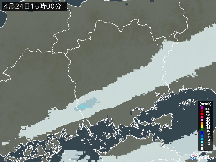 岡山県の雨雲レーダー(2026年04月24日)
