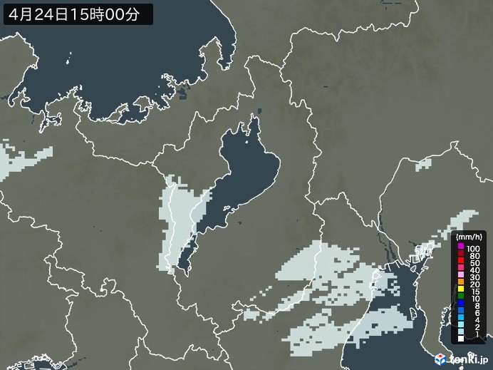 滋賀県の雨雲レーダー(2026年04月24日)