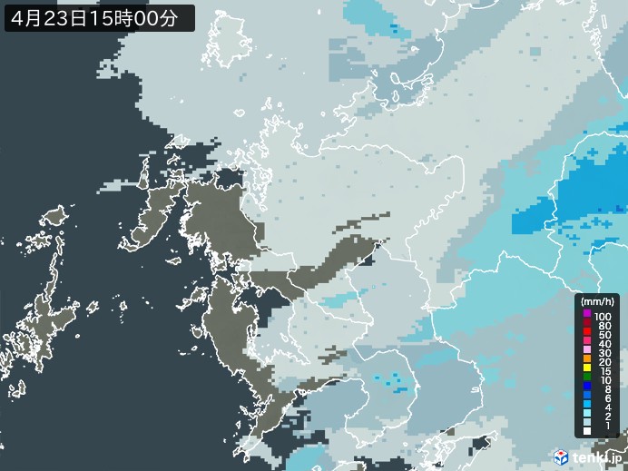 佐賀県の雨雲レーダー(2026年04月23日)