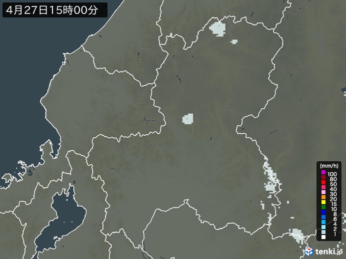 岐阜県の雨雲レーダー(2026年04月27日)