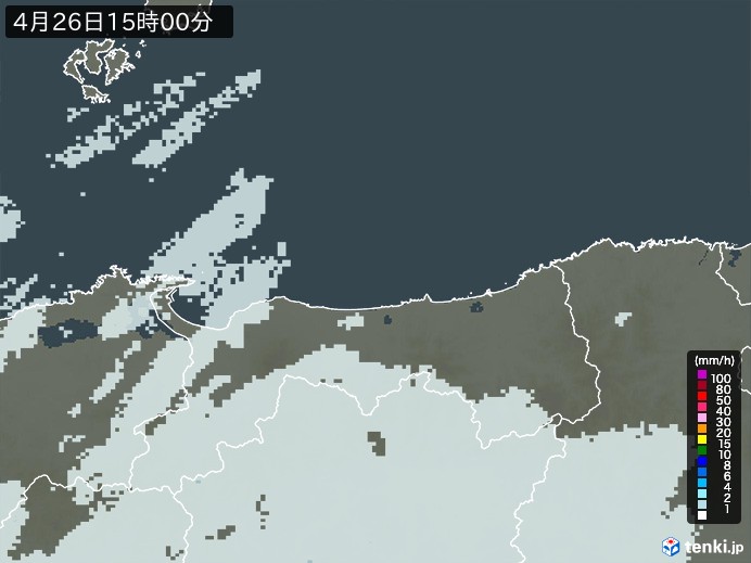 鳥取県の雨雲レーダー(2026年04月26日)