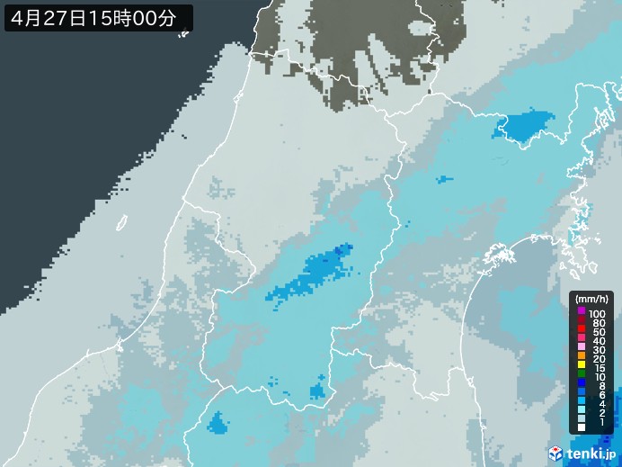 山形県の雨雲レーダー(2026年04月27日)
