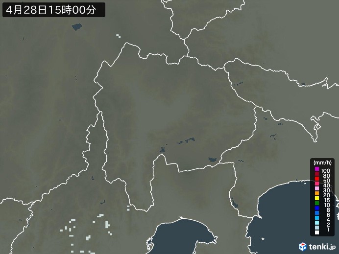 山梨県の雨雲レーダー(2026年04月28日)