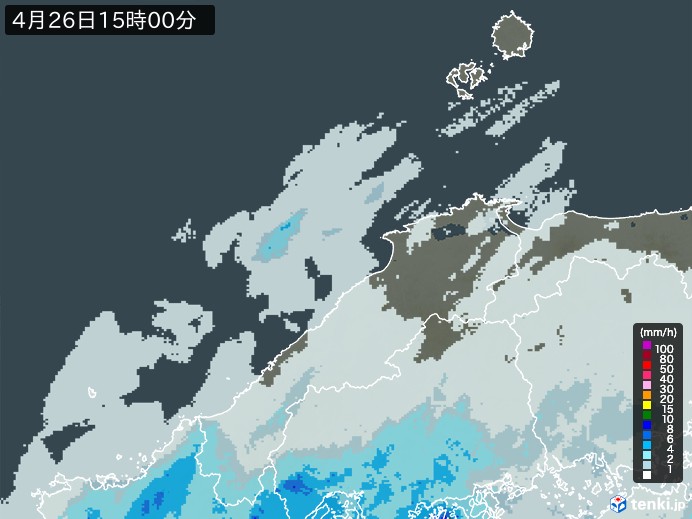 島根県の雨雲レーダー(2026年04月26日)