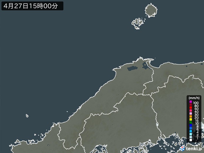 島根県の雨雲レーダー(2026年04月27日)