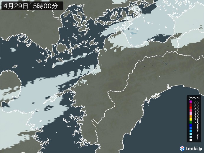 愛媛県の雨雲レーダー(2026年04月29日)