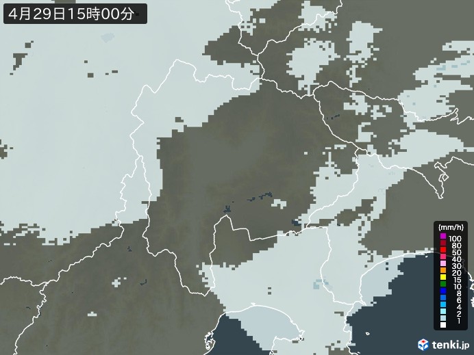 山梨県の雨雲レーダー(2026年04月29日)