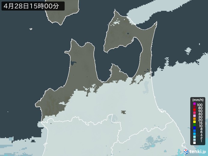 青森県の雨雲レーダー(2026年04月28日)