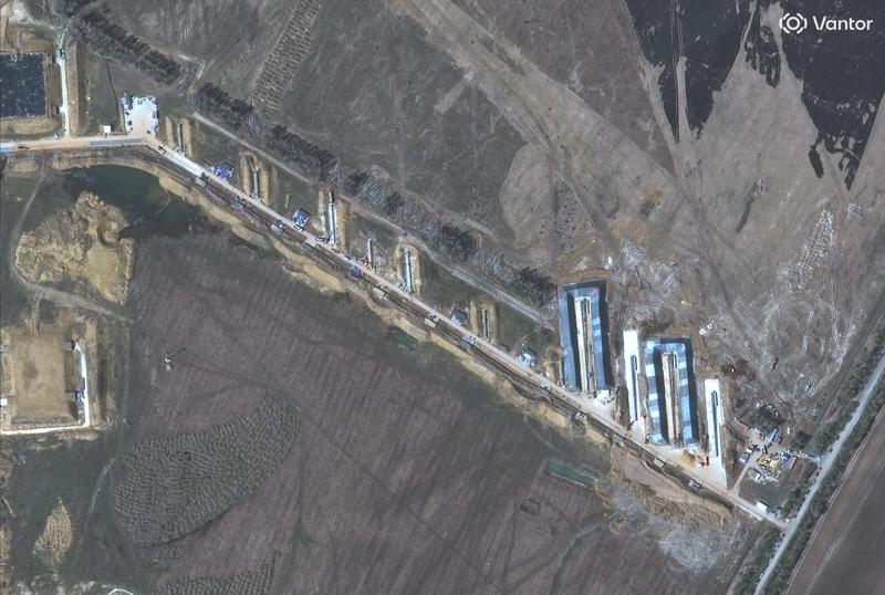 Launch rails at the Tsimbulova drone base in April 2026.