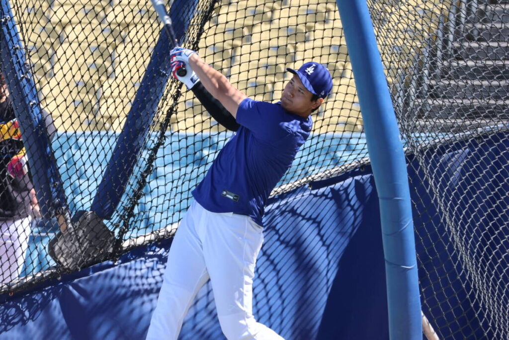 屋外フリーを行ったドジャースの大谷翔平（カメラ・安藤　宏太）