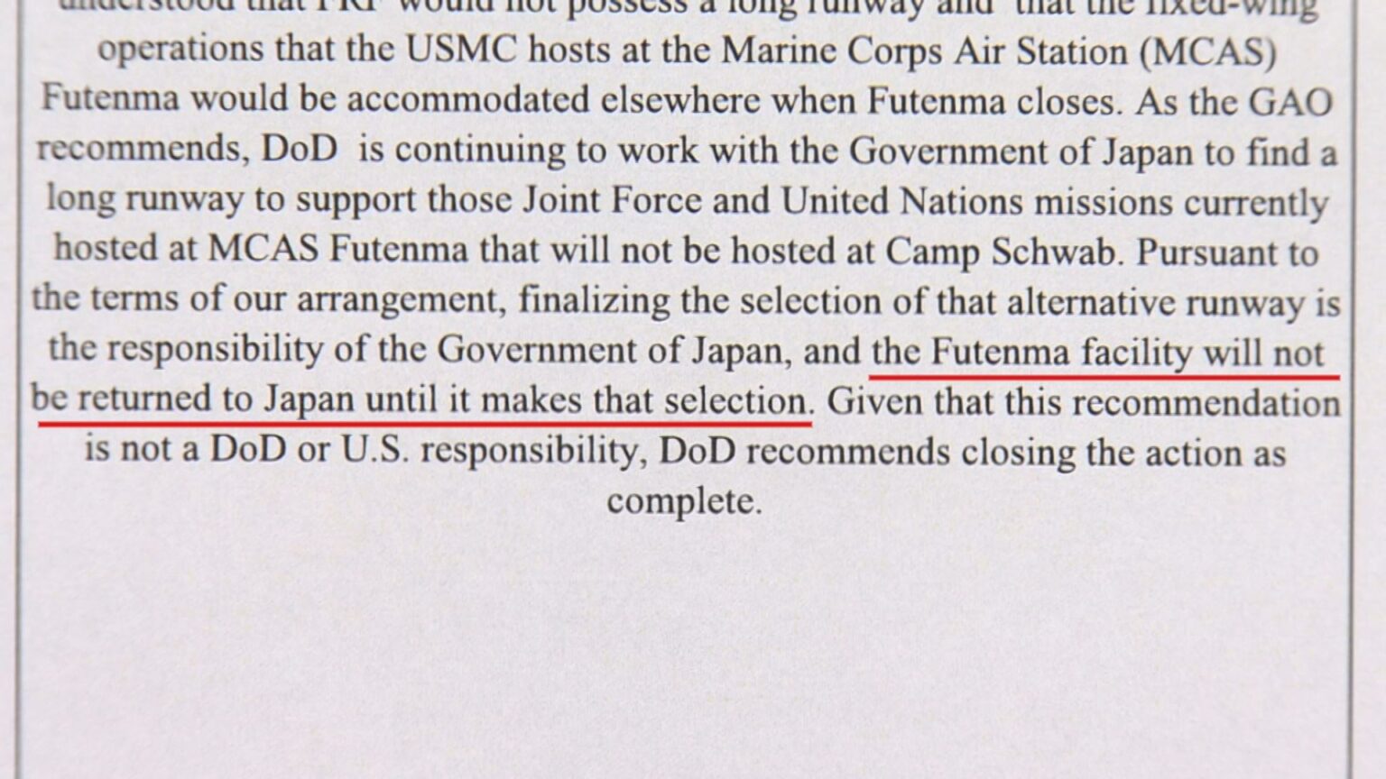 米国防総省が再び言及 “長い滑走路選定まで普天間返還なし”（RBC琉球放送） - Yahoo!ニュース