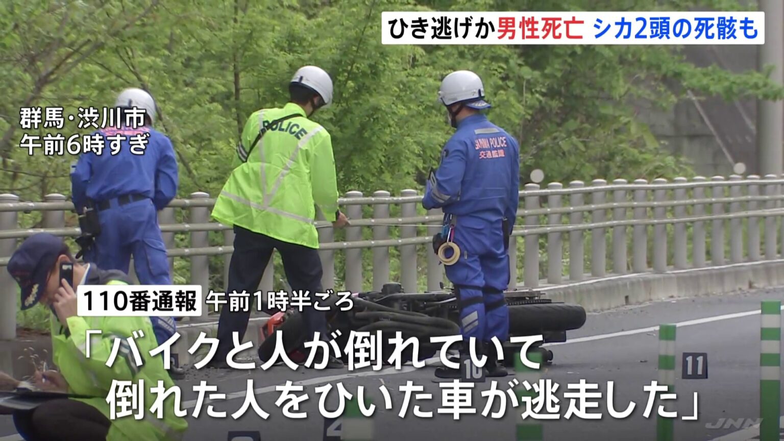 国道でひき逃げか　男性（61）死亡　近くには倒れたバイクとシカ2頭の死骸　群馬・渋川市（TBS NEWS DIG Powered by JNN）