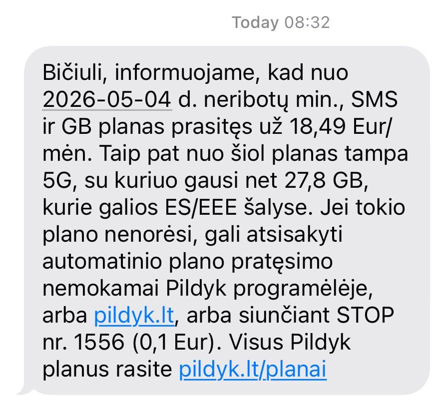 Pildyk EU ローミング + 5G への自動アップグレード?