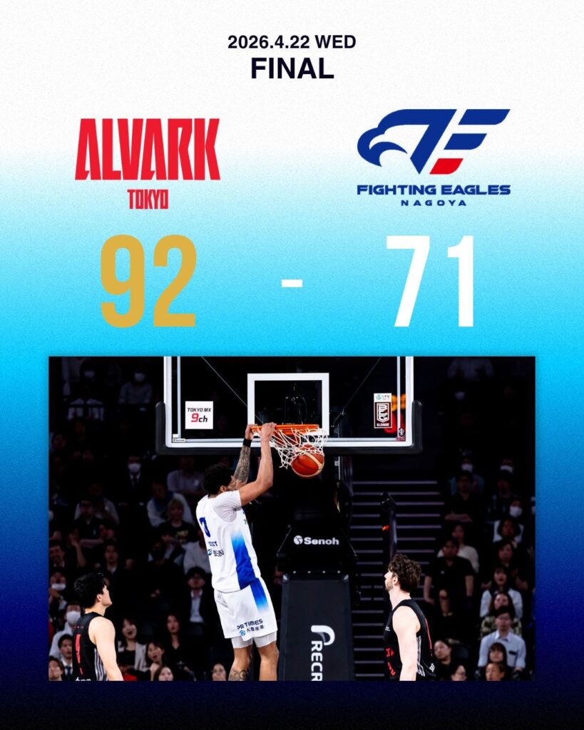 【試合結果】第34節 4/22(水) vs アルバルク東京 | ファイティングイーグルス名古屋