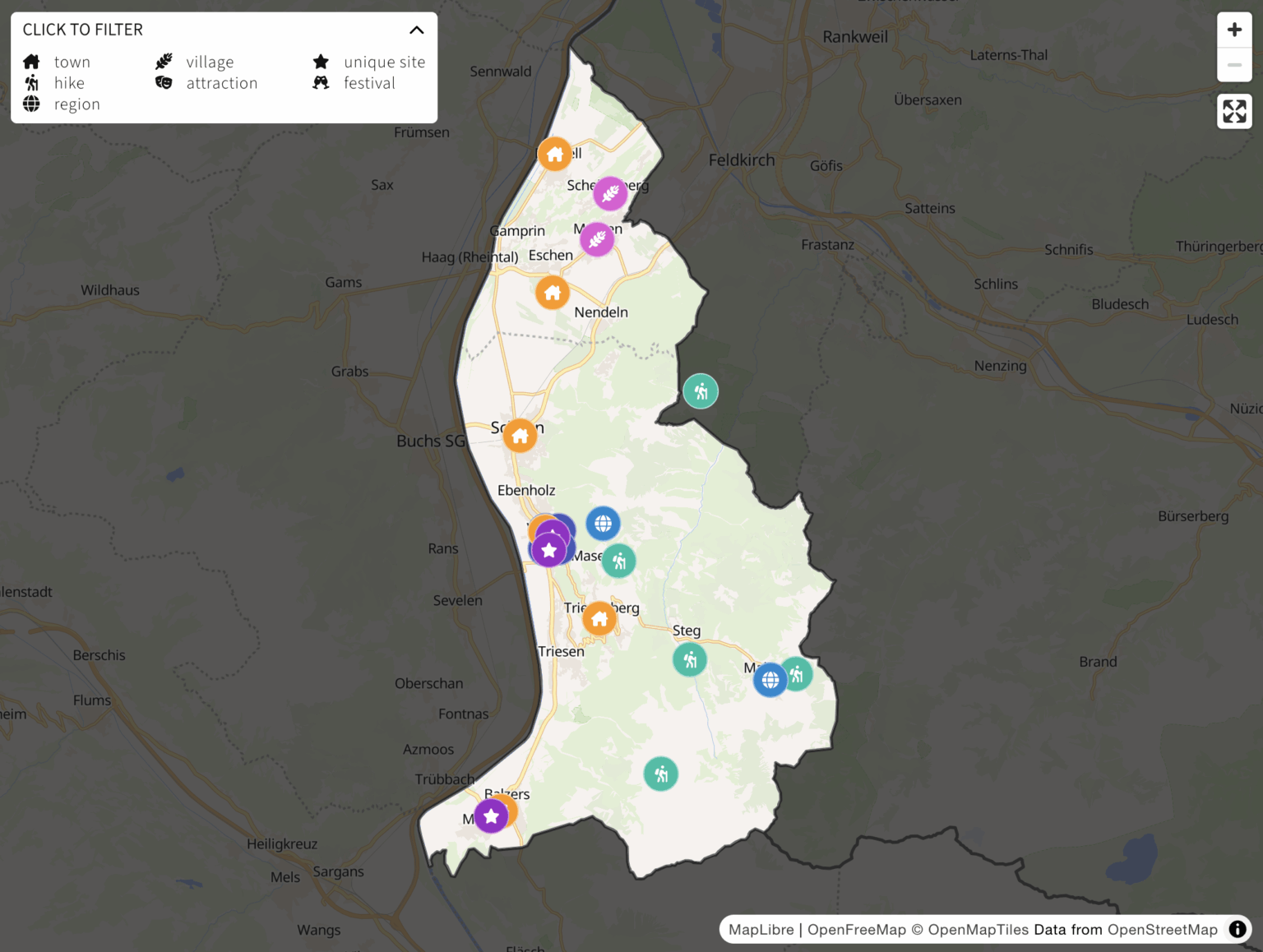 リヒテンシュタインの行き先を示すこのインタラクティブマップを更新しました