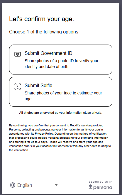 スウェーデンで NSFW のサブレディットにアクセスするには、年齢を確認する必要があるようです。
