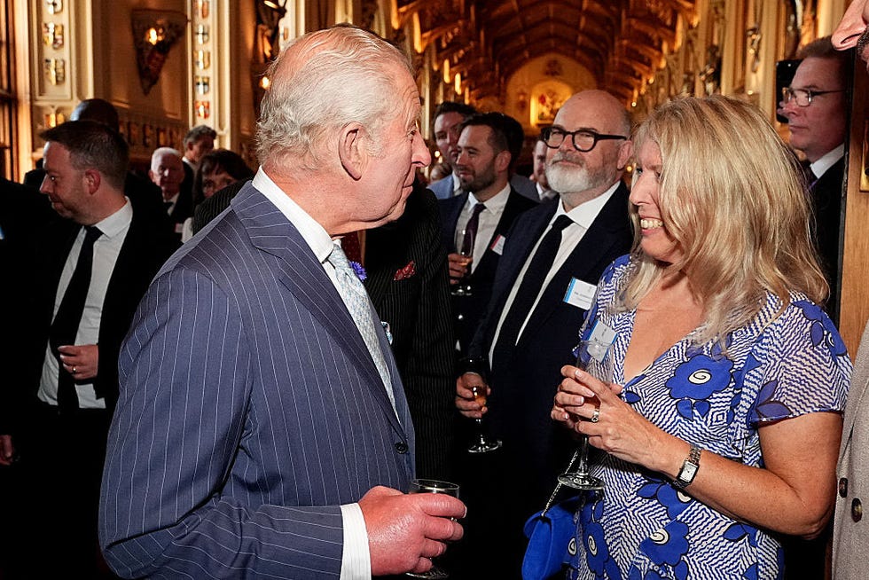 windsor, united kingdom june 12: britain's king charles iii speaks to lisa kay during a reception for recipients of the king's award for enterprise at windsor castle on june 12, 2025 in windsor, england. instituted by royal warrant in 1965, the awards are the most prestigious business awards in the uk, with recipients recognised as being among the best of british businesses. (photo by aaron chown wpa pool/getty images)