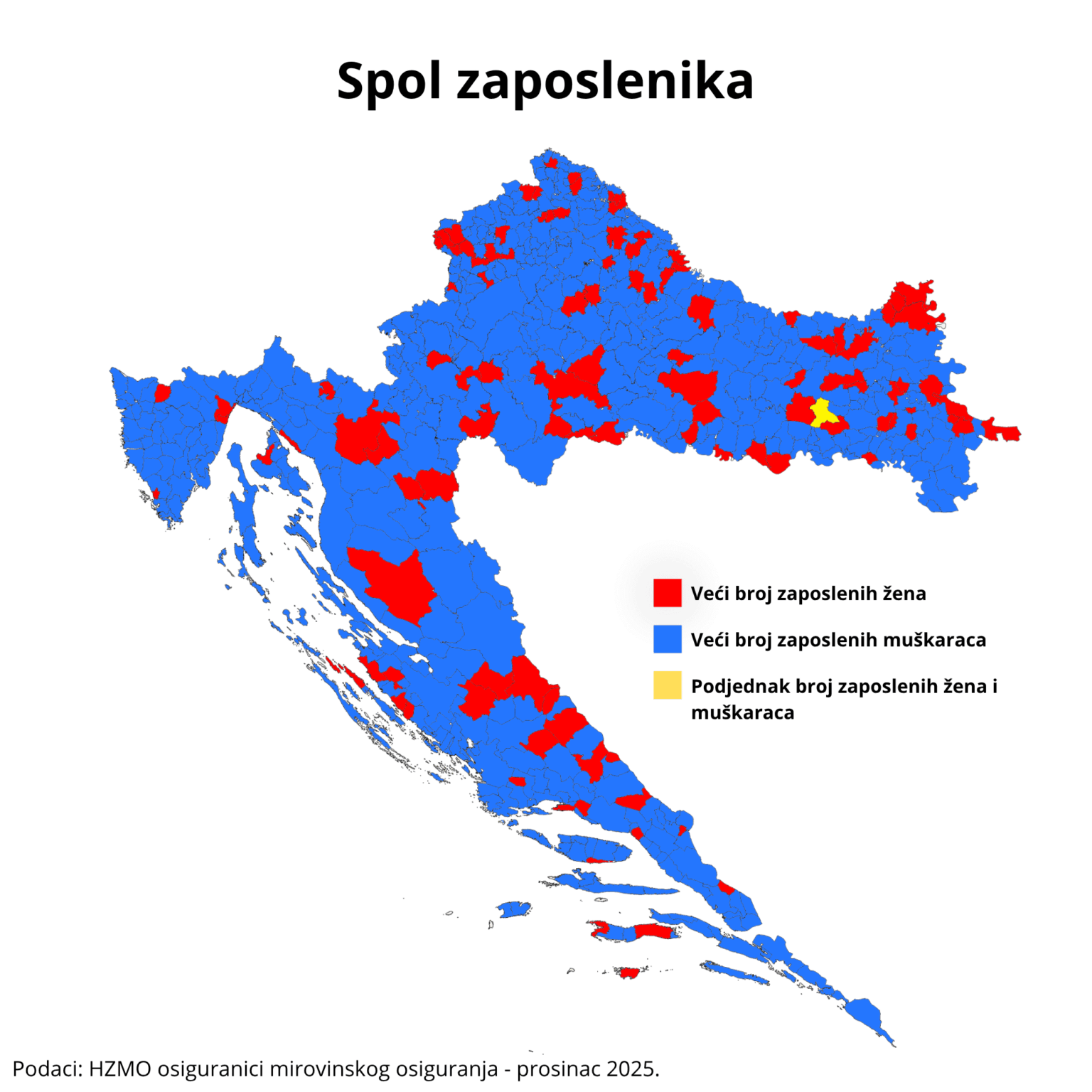 各地方自治体の地域の従業員の間でどの性別が多いか