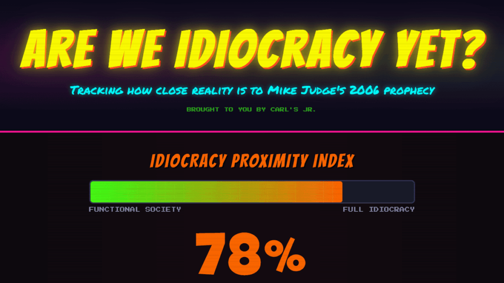 全人類がバカになった2006年の映画「26世紀青年」に現実がどれほど近づいているかを追跡する「愚民政治近接度指数」【「予言の時期を490年も外してしまった」】
