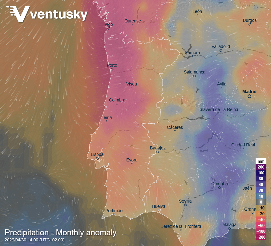 4 月に予想される降水量の異常 – 主に北部では乾燥しており、約 60 mm の降水量がありません。
