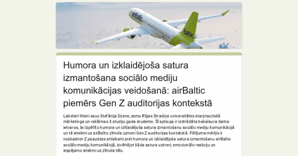 ソーシャル メディア コミュニケーションの作成におけるユーモアと楽しいコンテンツの使用: Z 世代の視聴者を対象としたエアバルティックの例