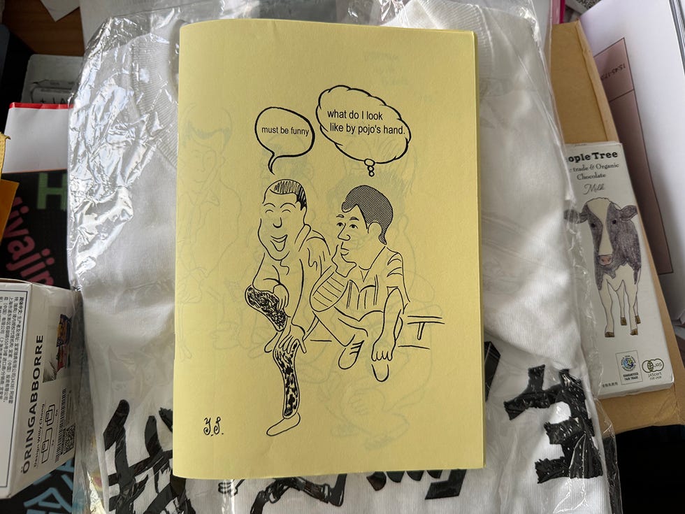 illustration depicting two boys with speech bubbles and humorous dialogue